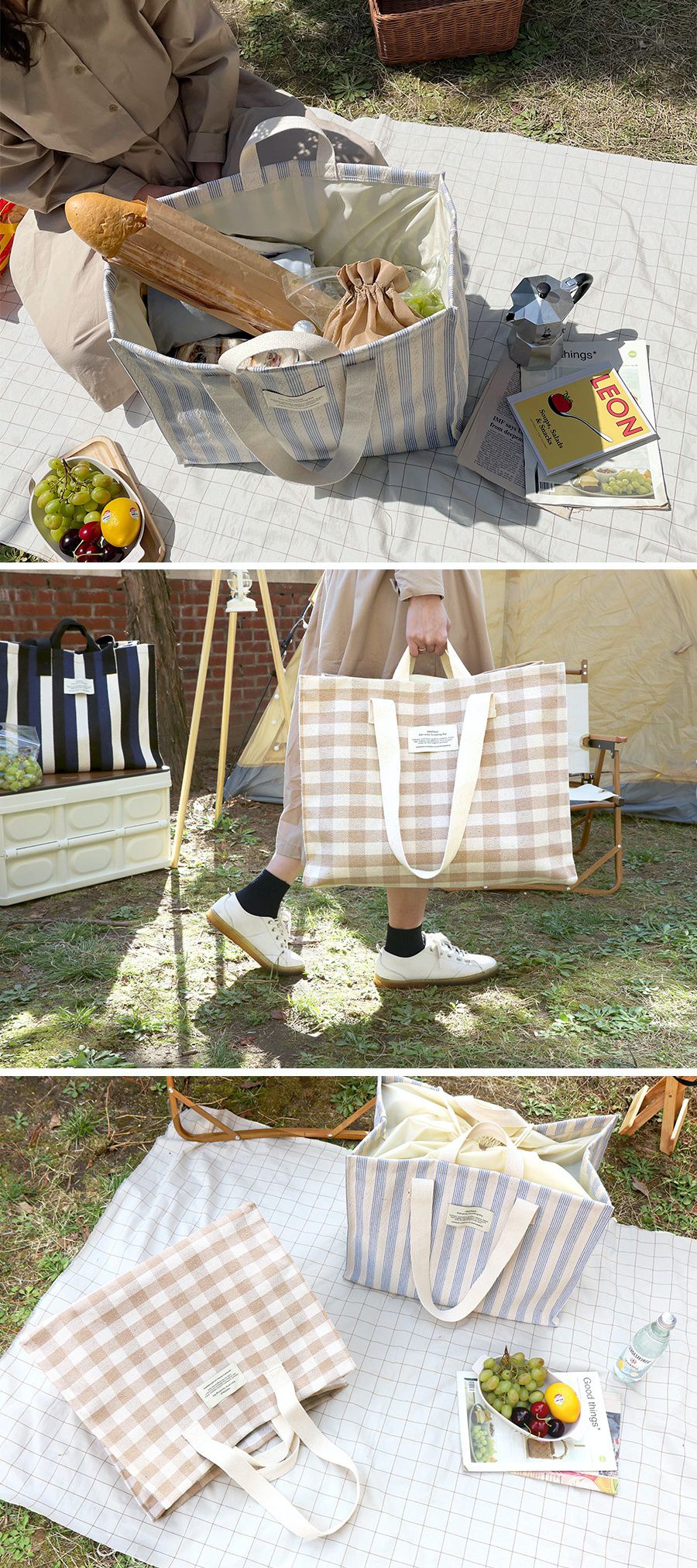 韓國 Conitale - 大容量防潑水束口購物袋/野餐袋/旅行袋-深藍 (46X35X25cm)