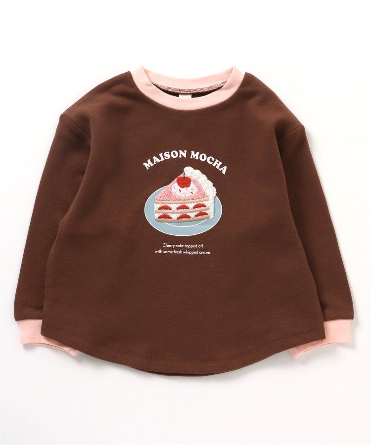 日本 apres les cours - 刺繡童趣印花圓領長袖上衣-草莓蛋糕-摩卡