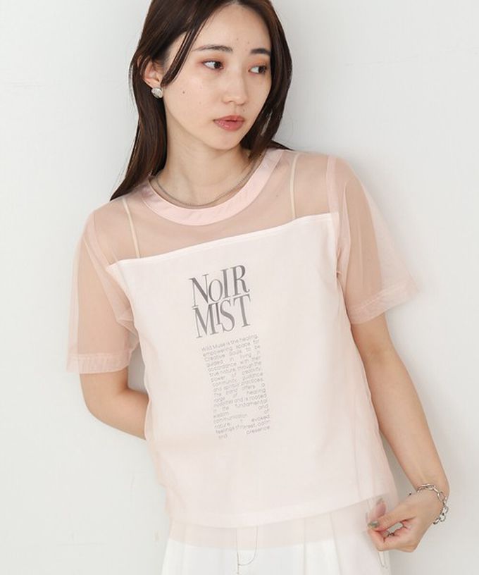 日本 Bab - 個性風透膚薄紗層次短袖上衣-英文字印花-白