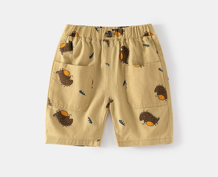 WELLKIDS - 腰鬆緊休閒五分褲-刺刺恐龍-軍綠色