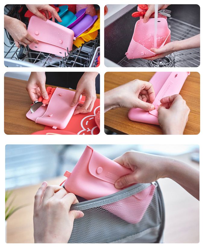 MARCUS＆MARCUS - 輕巧餐盒保溫袋餐具5入組(餐盒+餐袋+輕巧外出餐具組)-粉