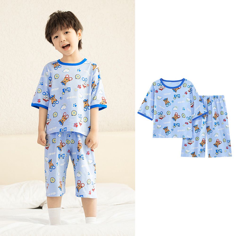 卡通汪汪隊五分袖家居服套裝-藍色