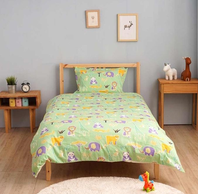 日本西村 Westy - 野生動物園-單人被套2件組-綠-單人款2件組-綠 (135 x 185 cm, 45 x 75 cm)-單人被套x1 + 枕頭套x1
