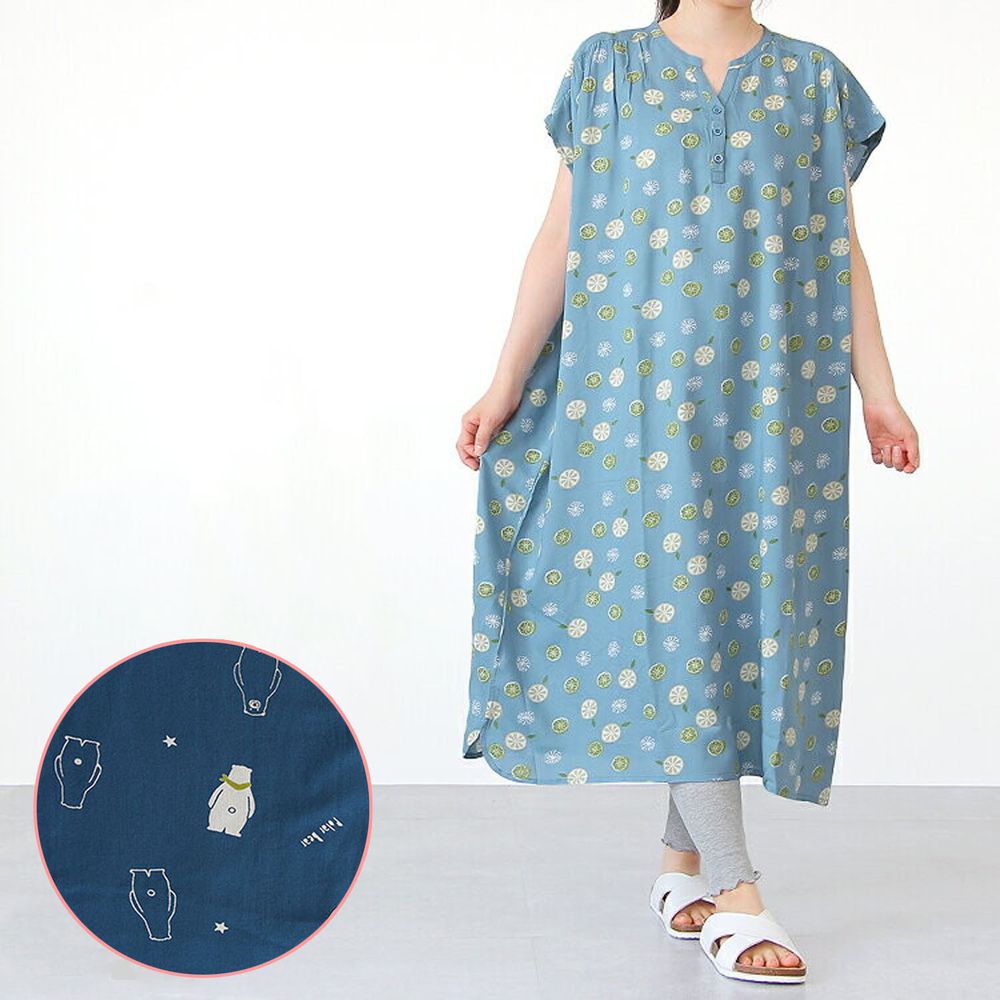 日本涼感服飾 - COOL 涼感柔軟舒適家居短袖洋裝/睡衣-北極熊-深藍 (M-L Free)