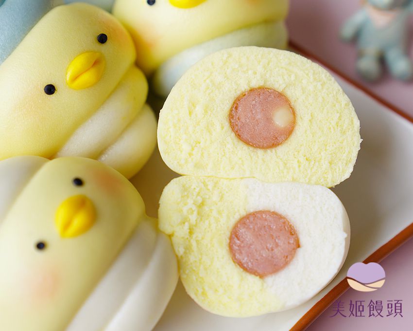 美姬饅頭 - 彩虹小鴨爆漿乳酪熱狗捲鮮乳造型饅頭 (6入)-55g