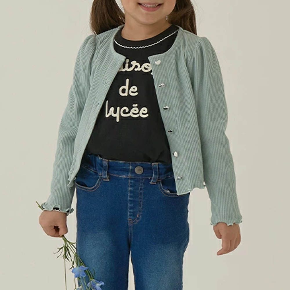 愛心鈕扣羅紋針織薄外套-薄荷綠