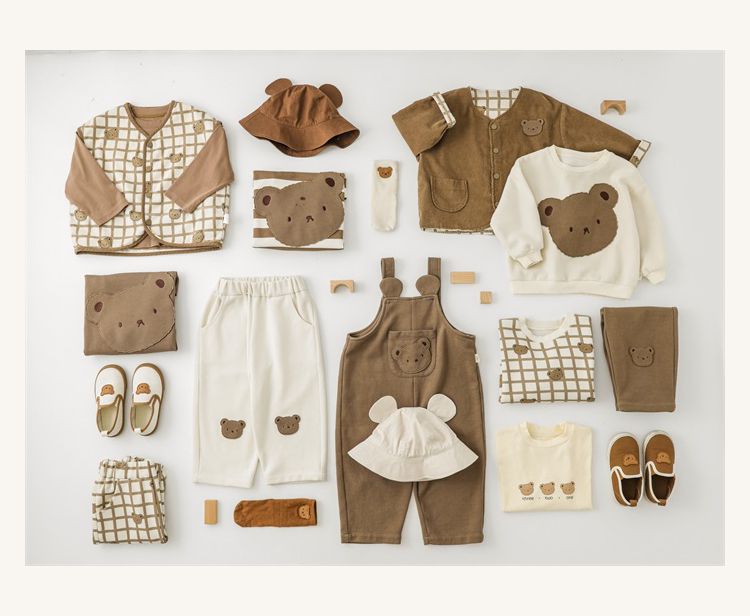 童趣造型吊帶長褲-熊熊小口袋-米白色