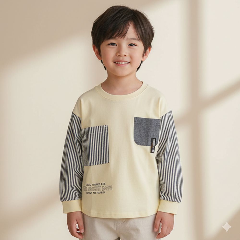 T恤-平織布拼接-米白色