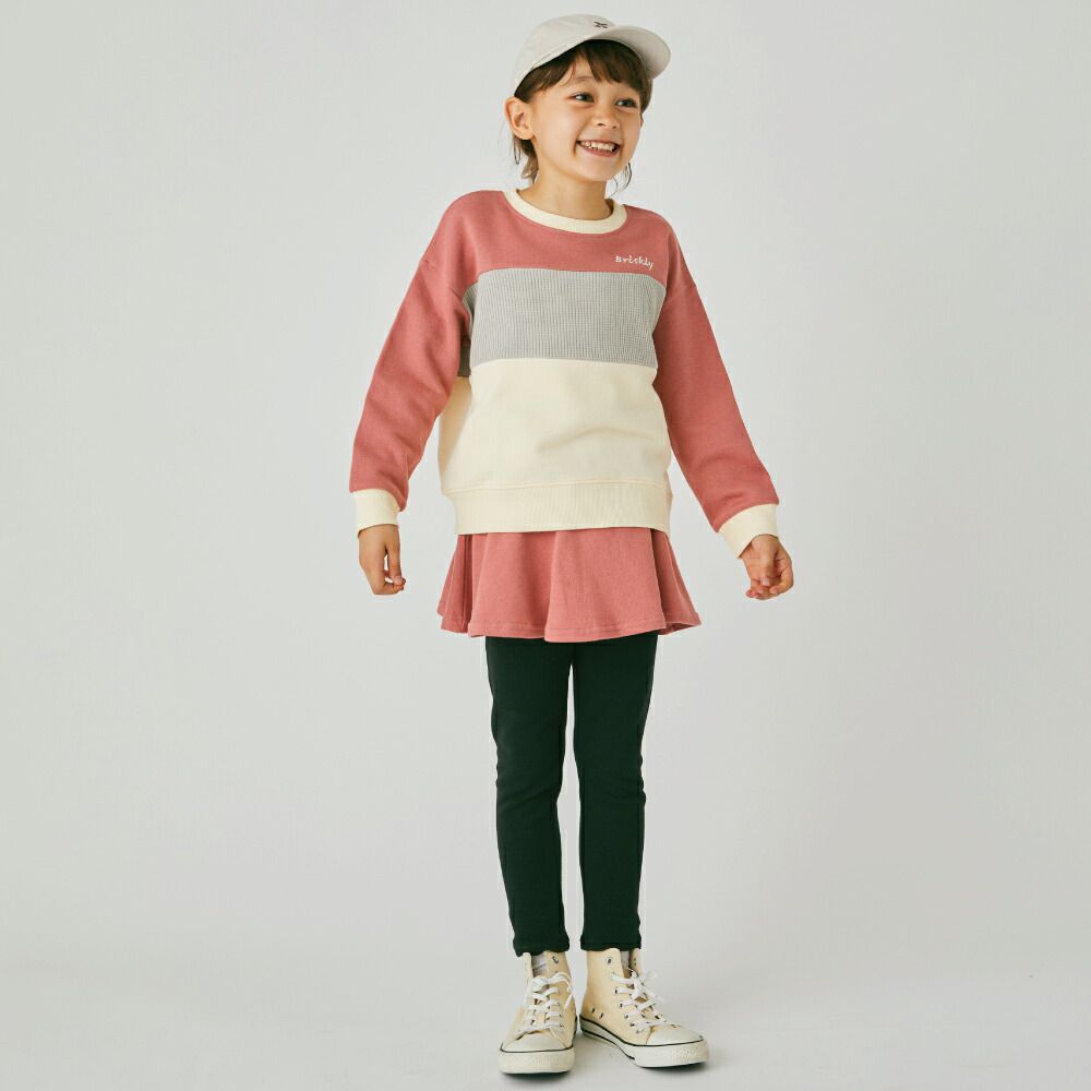 日本 evercloset - 撞色時尚華夫格裏毛長袖上衣-灰藍