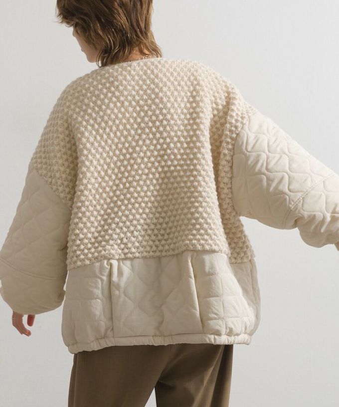 日本 Lupilien - 立體麻花絎縫拼接無領保暖外套-象牙