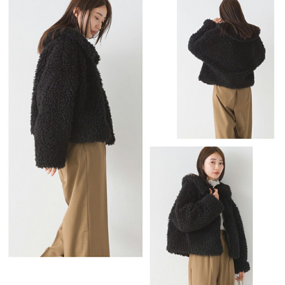日本 OMNES - 可愛泰迪熊翻領毛絨外套-摩卡