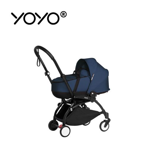YOYO² 法國 Bassinet 0+新生兒睡籃推車(含車架)-黑色車架+軍藍色睡籃