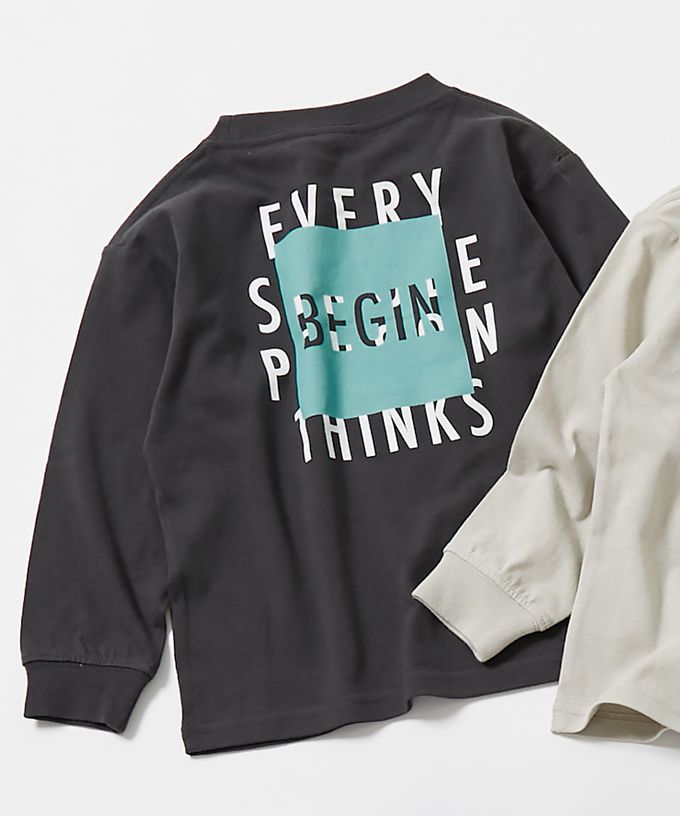 日本 devirock - 100%棉 定番印花長袖上衣-大學T-白