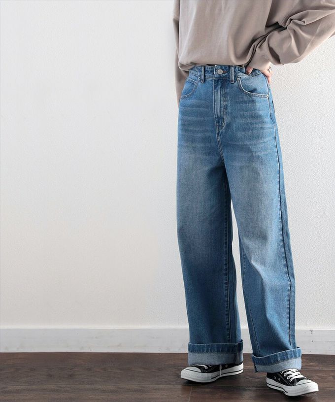 日本 Classical Elf - 熱銷必收！純棉厚磅顯瘦美腳寬褲-海軍藍