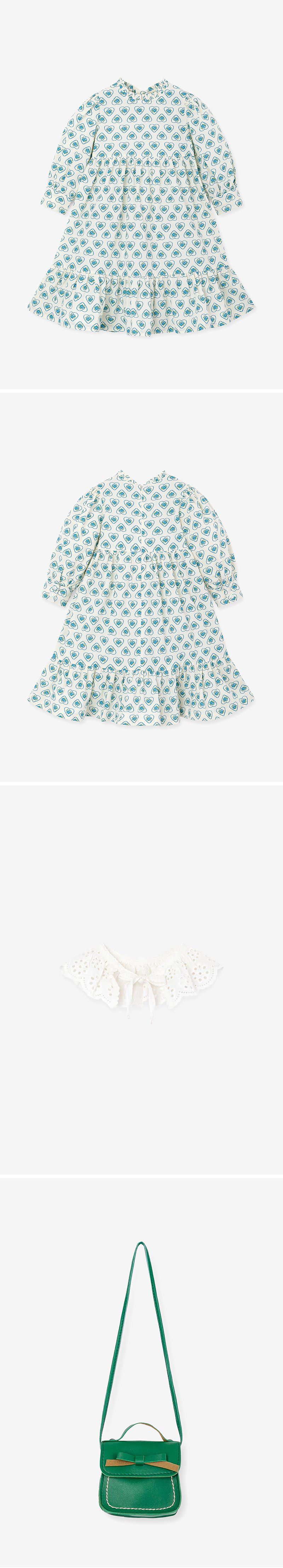 韓國 OZKIZ - (附包包)綠色愛心長袖高腰魚尾洋裝