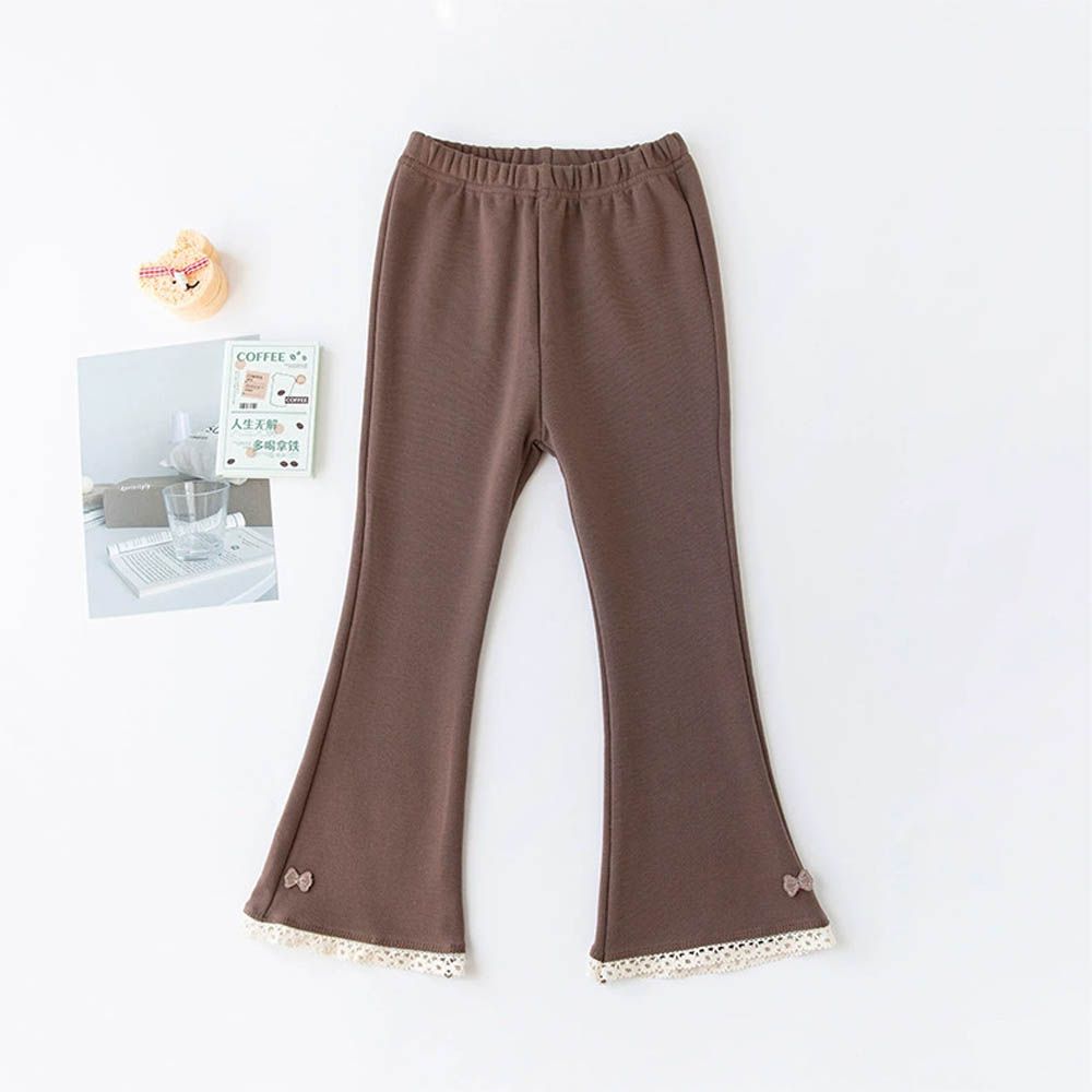 厚棉微喇叭內搭褲-花邊蝴蝶結-咖啡