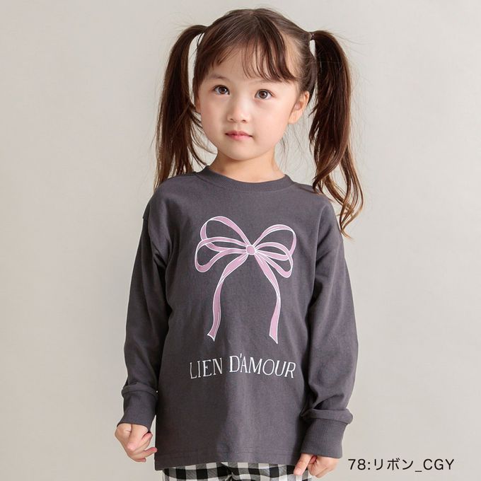 日本 BRANSHES - 100%棉 可愛女孩印花長袖上衣-背後花朵-淺紫