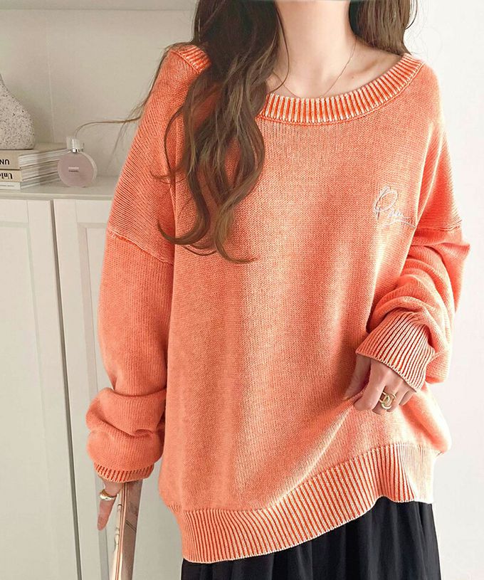 日本 Classical Elf - 厚磅棉復古刷色感logo長袖上衣-丹寧藍