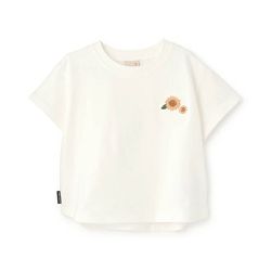 日本 petit main - [低價]接觸冷感 刺繡短袖上衣-向日葵-白