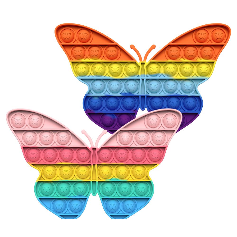 3入-滅鼠先鋒彩虹泡泡板 按壓玩具 可當杯墊-蝴蝶+隨機2入