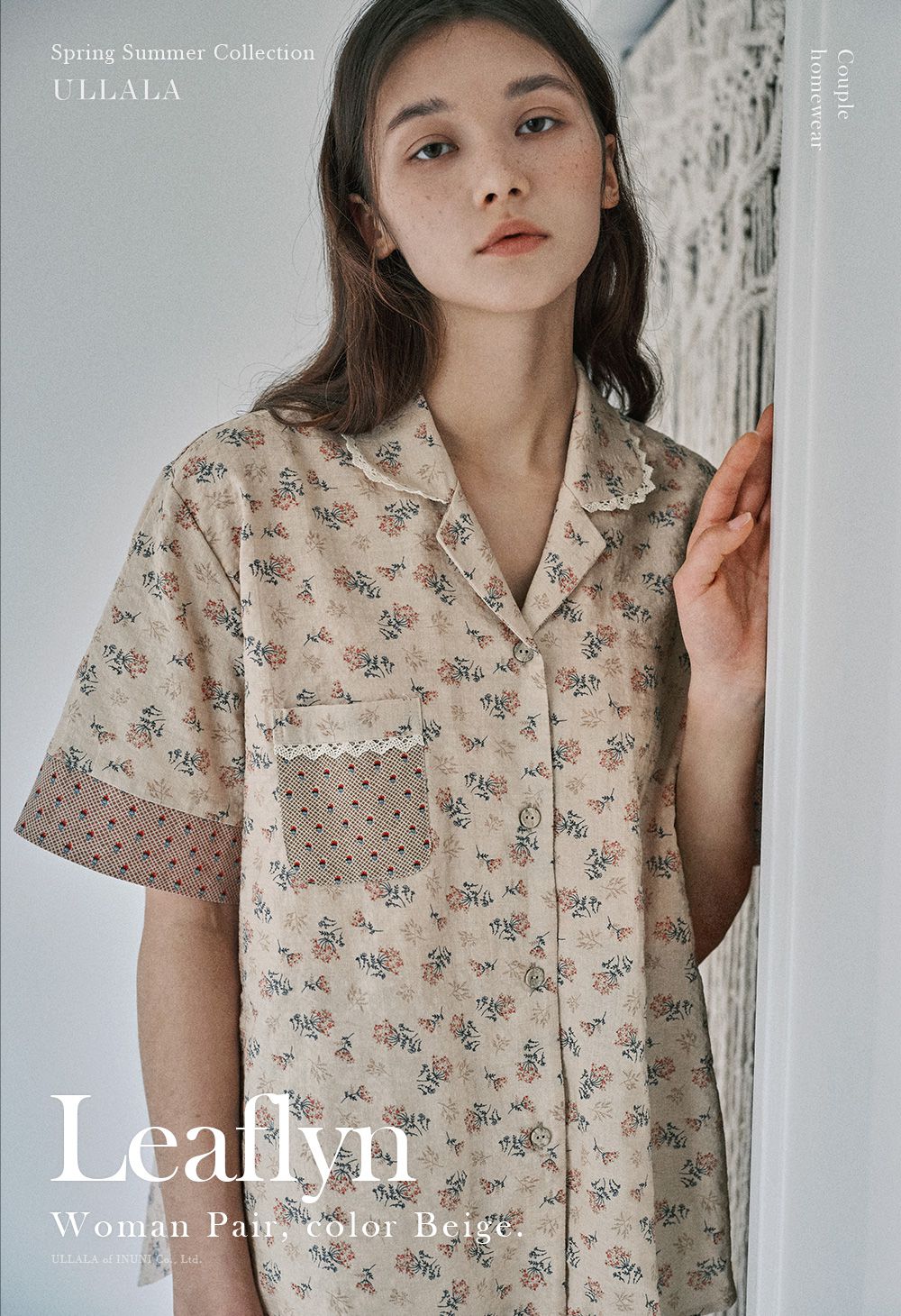 韓國 ULLALA - 復古碎花長褲睡衣(兩件式) (FREE)