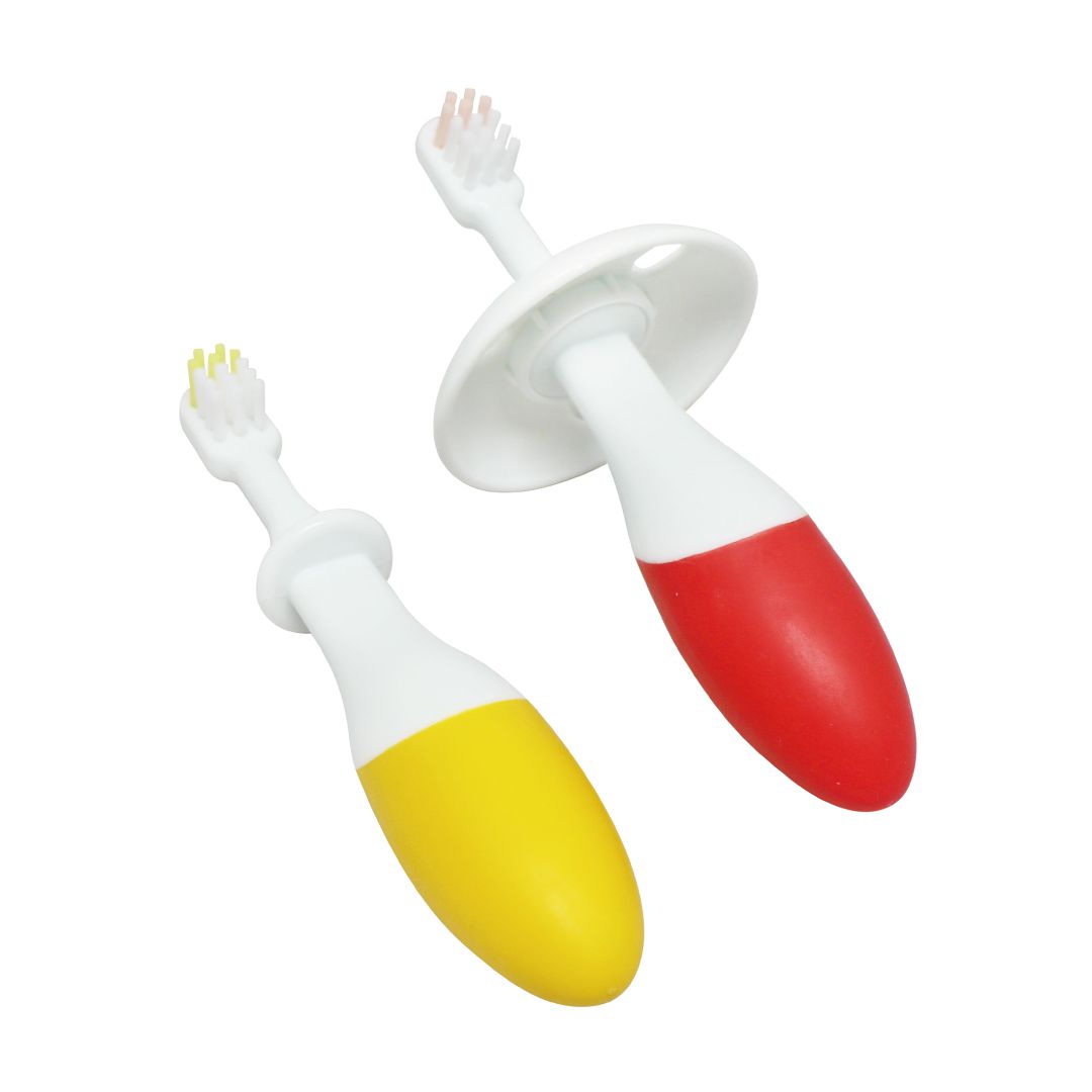 akachan honpo - always乳齒用防吞牙刷(好好握)-2支組-紅色＋黃色 (6個月以上)