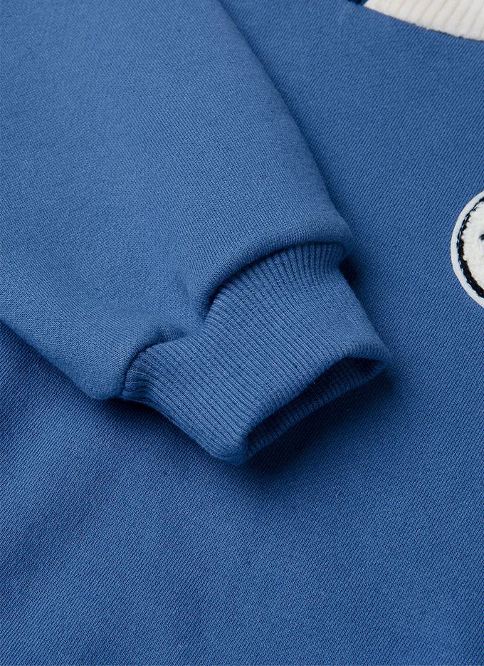 韓國 OZKIZ - 圓圓笑臉高領內磨毛長袖上衣-藍