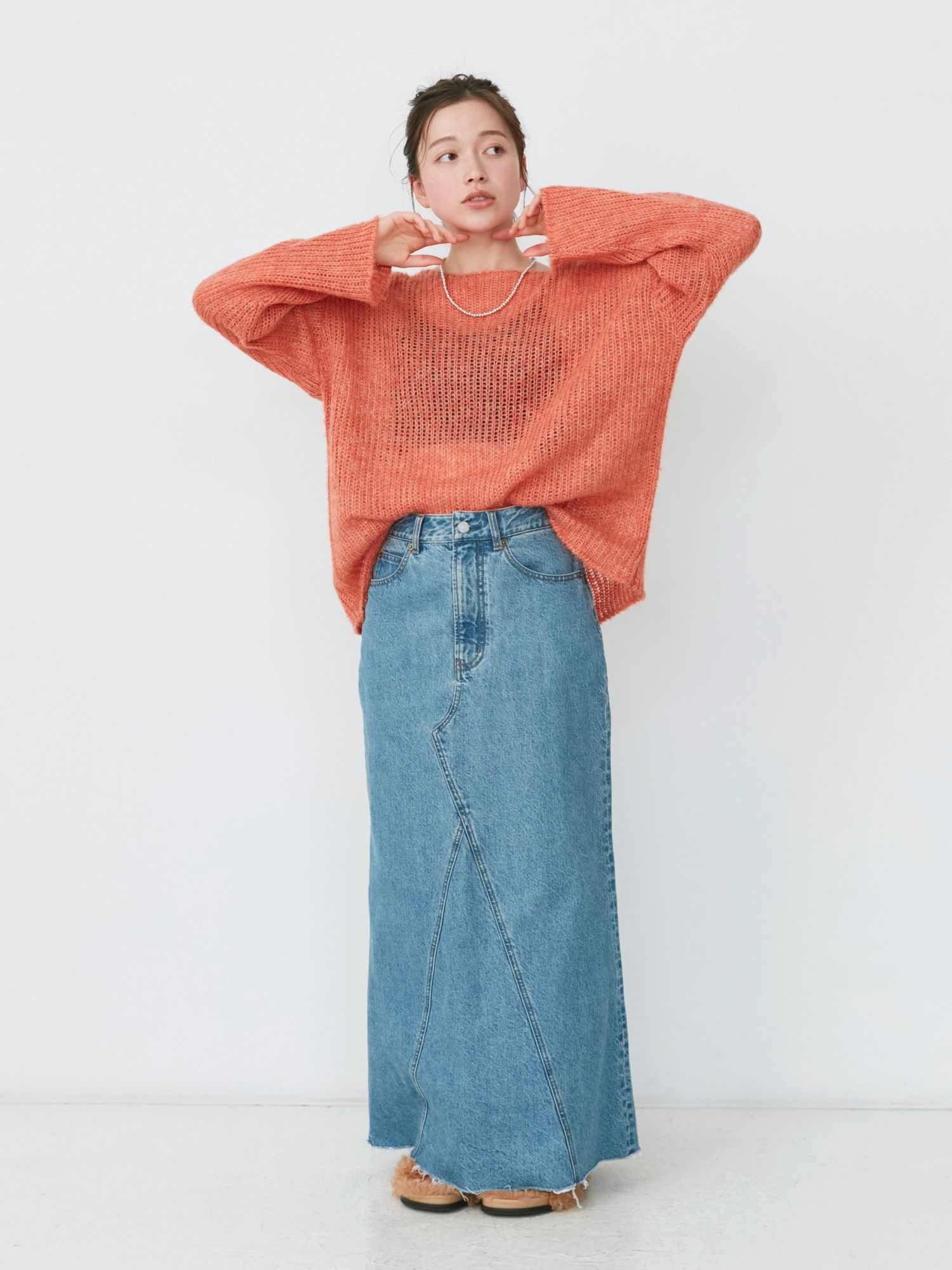 日本 Ungrid - 質感鉤針落肩針織上衣-淺灰 (F)