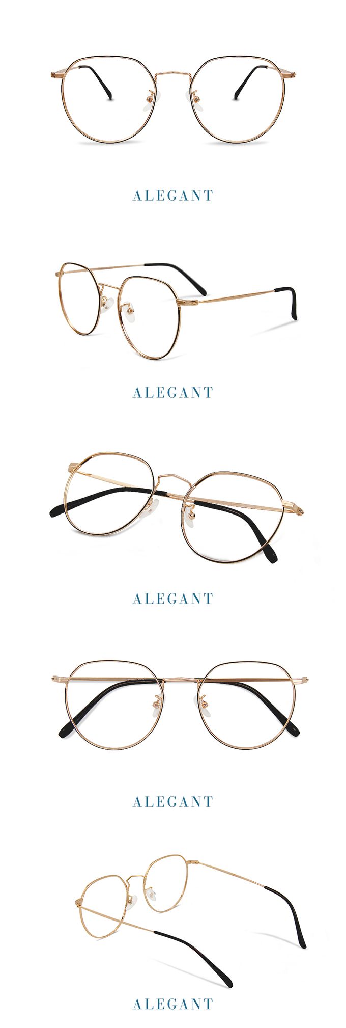 ALEGANT - 扉夜金透黑幾何圓弧設計金屬光學鏡框UV400濾藍光眼鏡