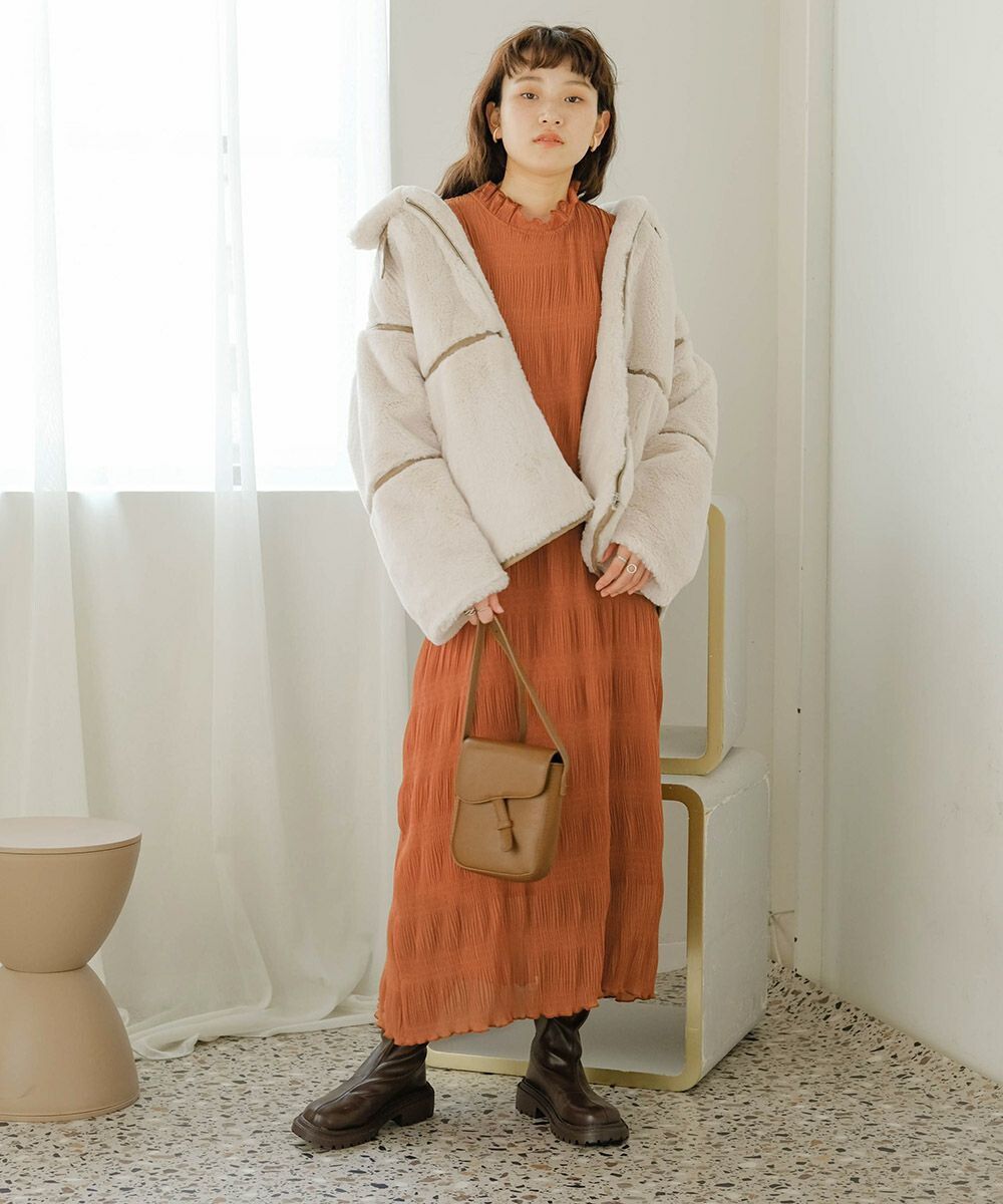 日本 Bab - 文藝木耳領層次雪紡洋裝-冰河灰