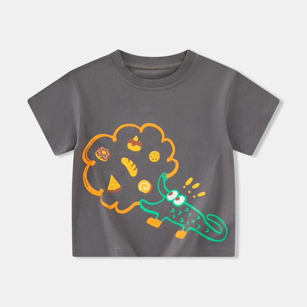 純棉短袖上衣-美食家鱷魚-炭灰