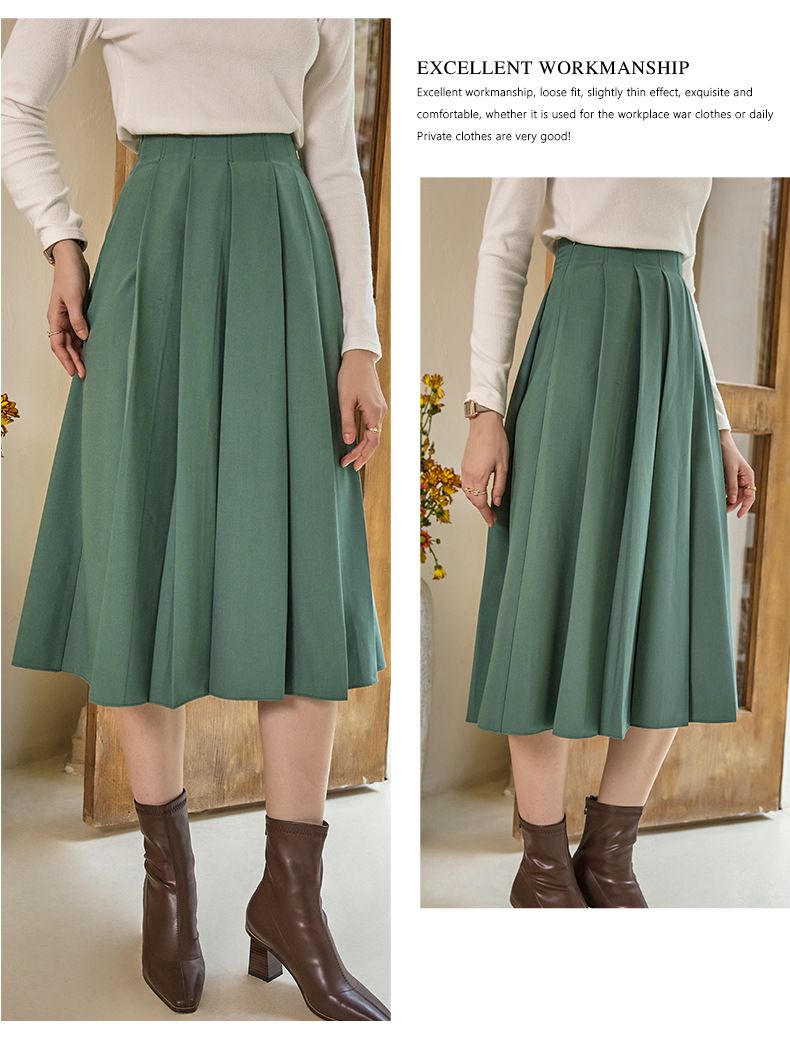 百褶高腰半身裙-薄荷綠