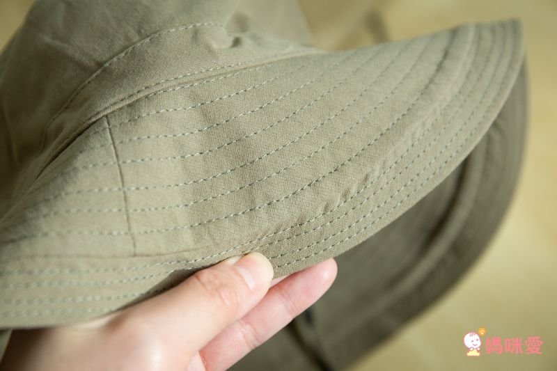 日本 irodori - 【irodori】抗UV可捲收遮陽帽(附防風帽帶)-兒童款-橄欖綠 (54cm)-純棉