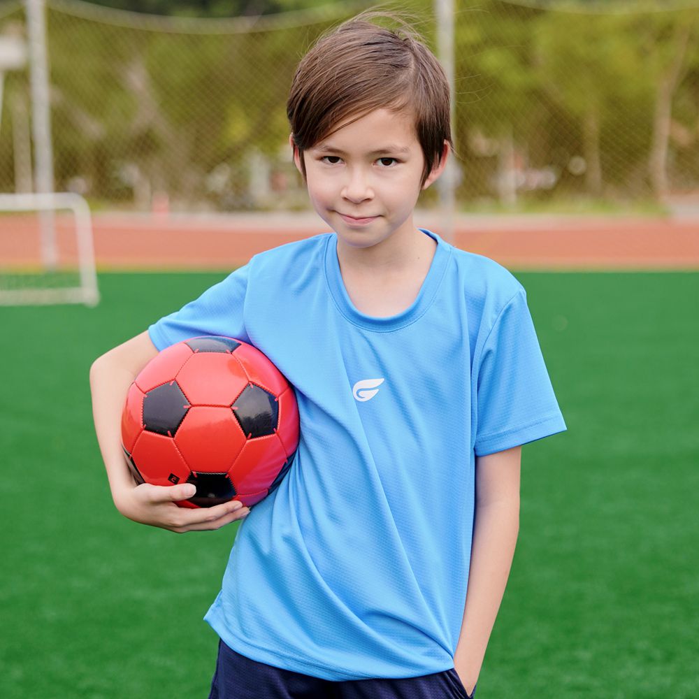 兒童盾形速乾排汗衣-短袖款-天藍