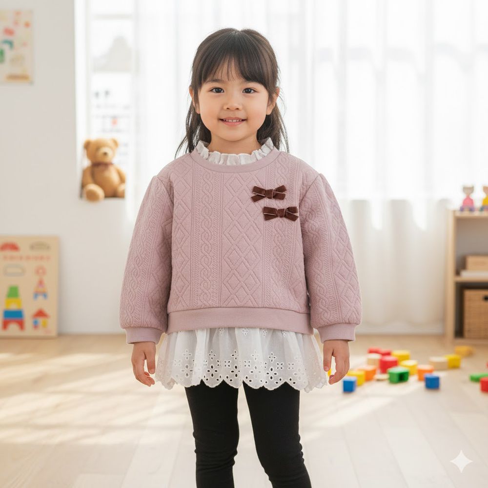 長袖舖棉休閒上衣-粉紅色