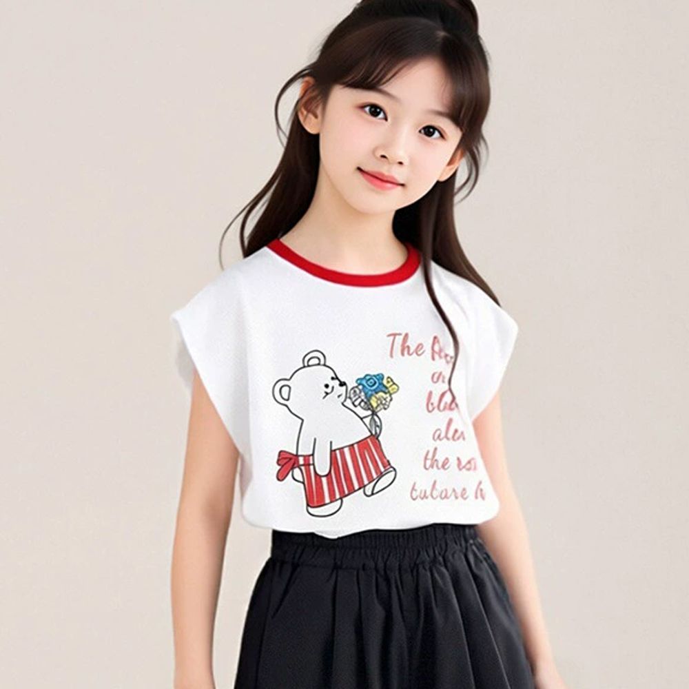 涼感透氣撞色領口小飛袖上衣-白色