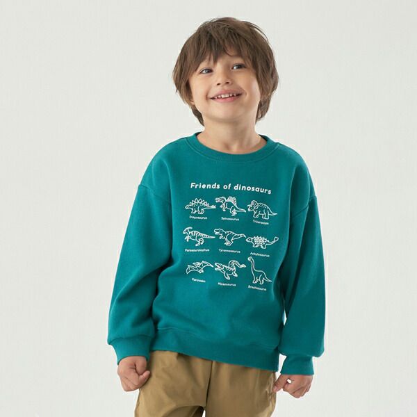 日本 b-ROOM - 裏起毛男孩印花長袖大學T-恐龍-淺紫