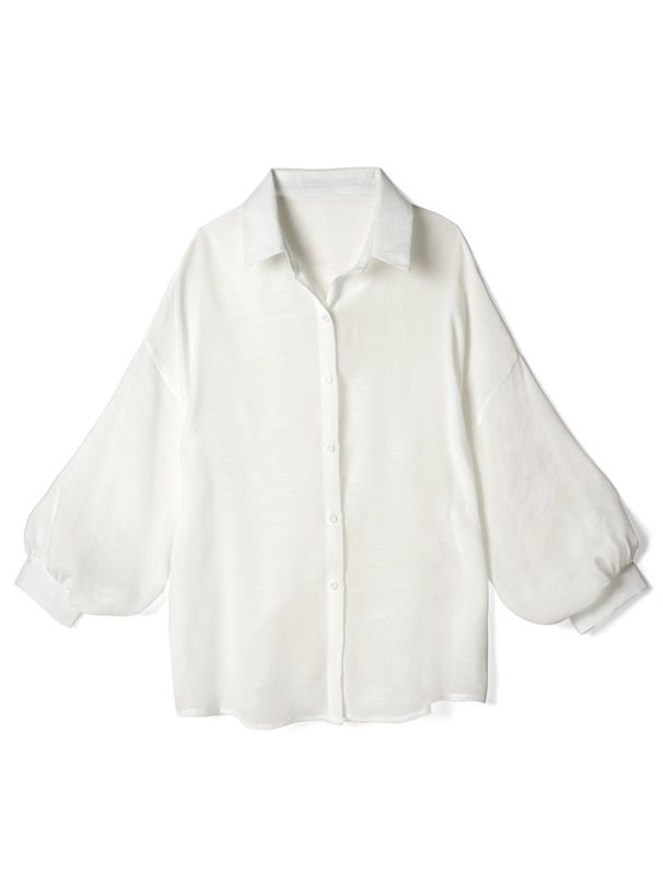 日本 GRL - 嫘縈混透膚澎澎長袖襯衫/薄外套-白