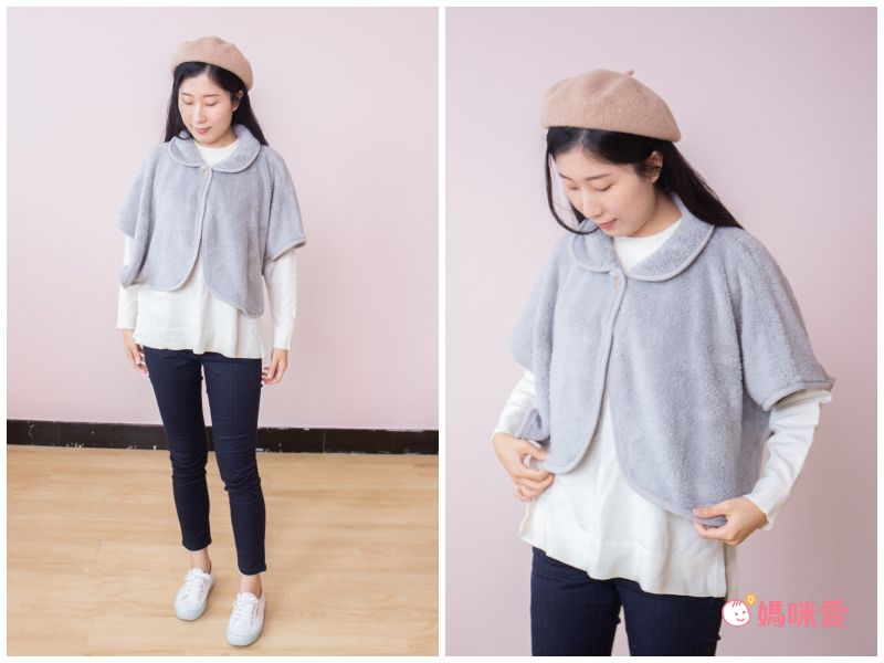 日本 AUBE - 毛茸茸保暖披肩斗篷(親子通用款)-水藍