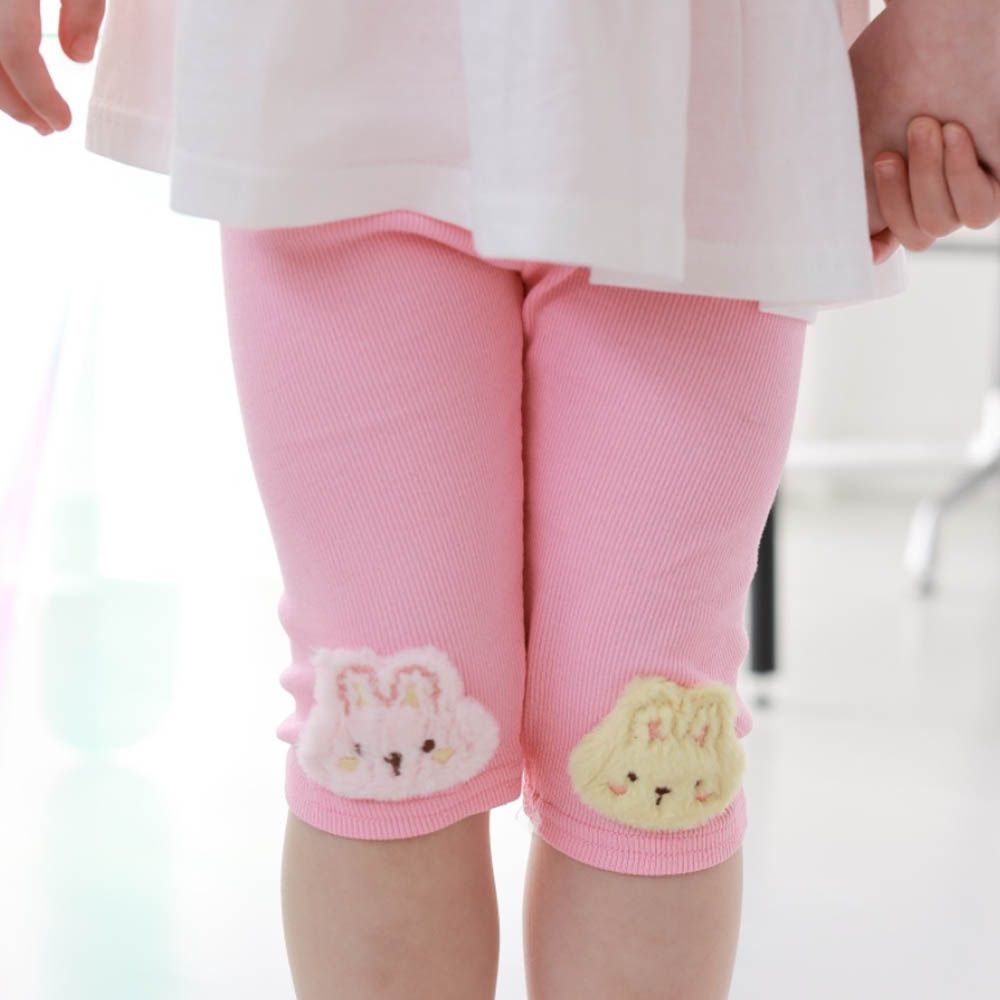 鬆緊腰毛絨動物裝飾內搭褲-兔兔-粉