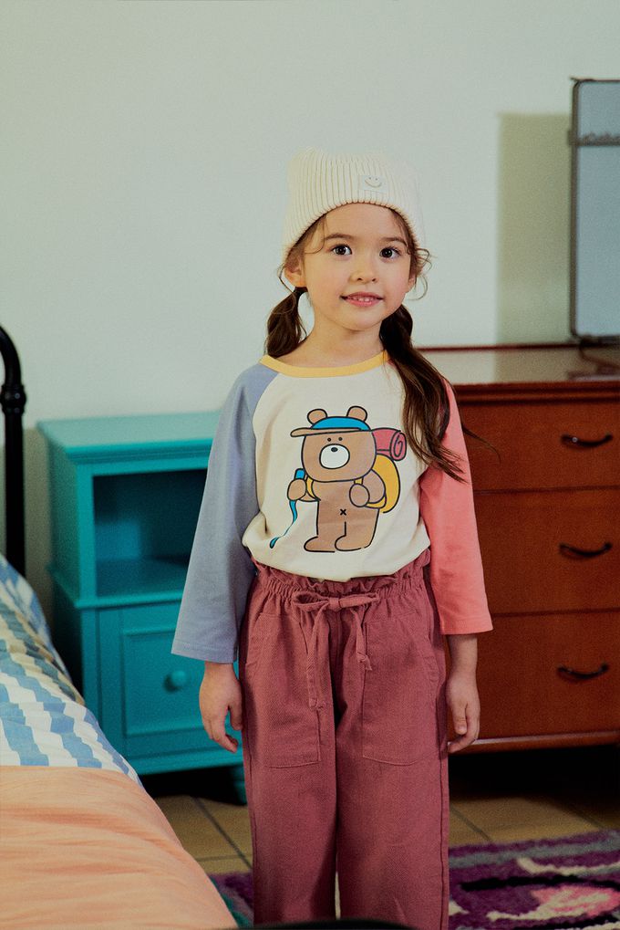 韓國 First Blue - 動物印花長袖上衣-登山棕熊