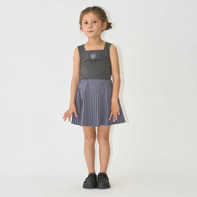 日本 Lycee mine - 品牌刺繡羅紋方領無袖上衣-黑