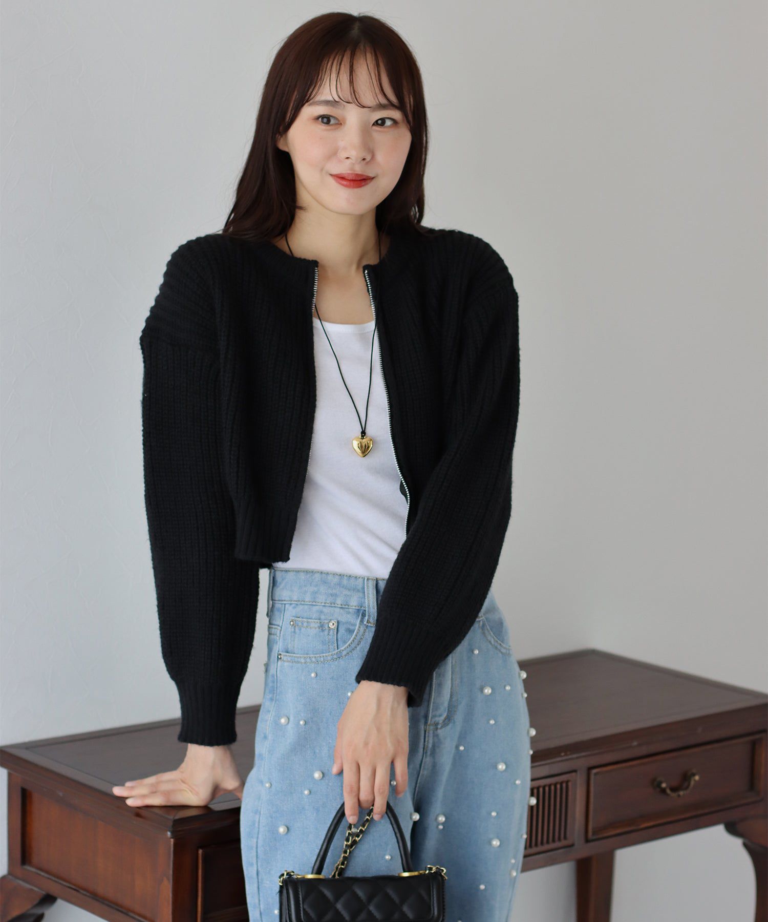 日本 BLUE EAST - 短版圓領羅紋針織薄外套-米杏