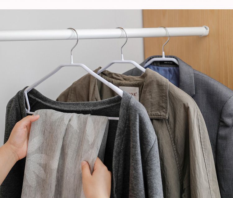 日本霜山 - 防滑無痕型多功能寬肩衣架-白-6入