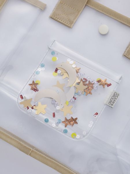 日本 OCEAN&GROUND - 透明PVC防水提袋/游泳包-繽紛亮片-天空藍 TB (25x33x13.5cm)