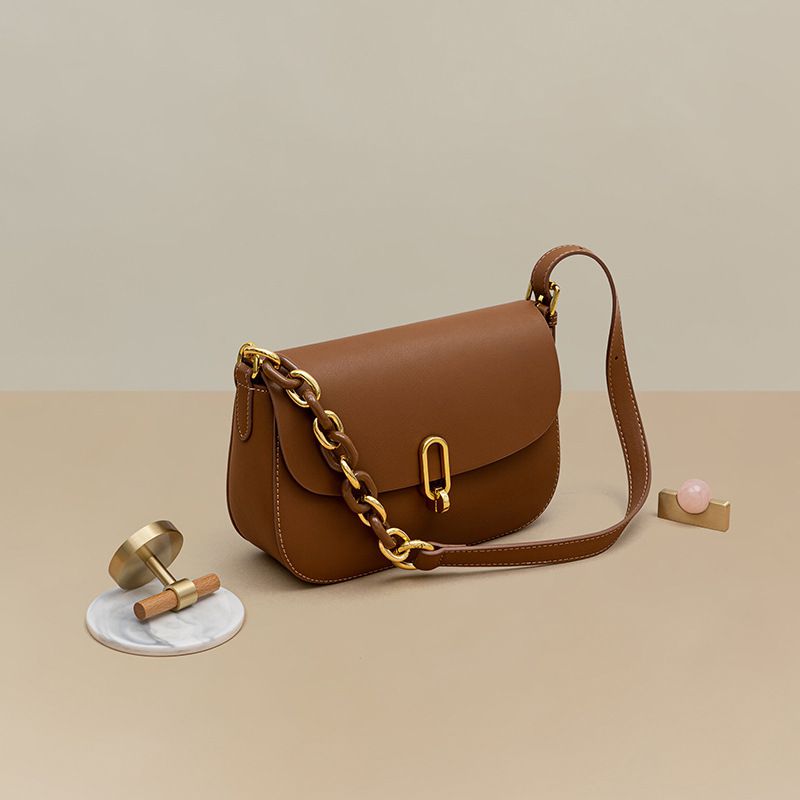 真皮時尚簡約單肩/斜跨馬鞍包-黑色 (17x7x22cm)