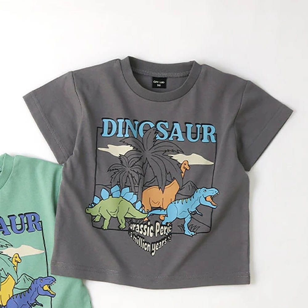 [低價]定番印花短袖上衣-恐龍-炭灰