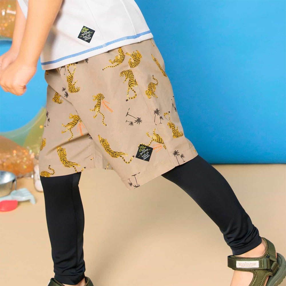 抗UV 繽紛印花沙灘褲/泳褲(含內褲）-老虎-淺棕