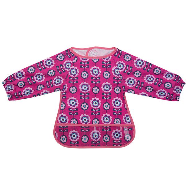 英國 JoJo Maman BeBe - 長袖圍兜/吃飯衣-桃紅花