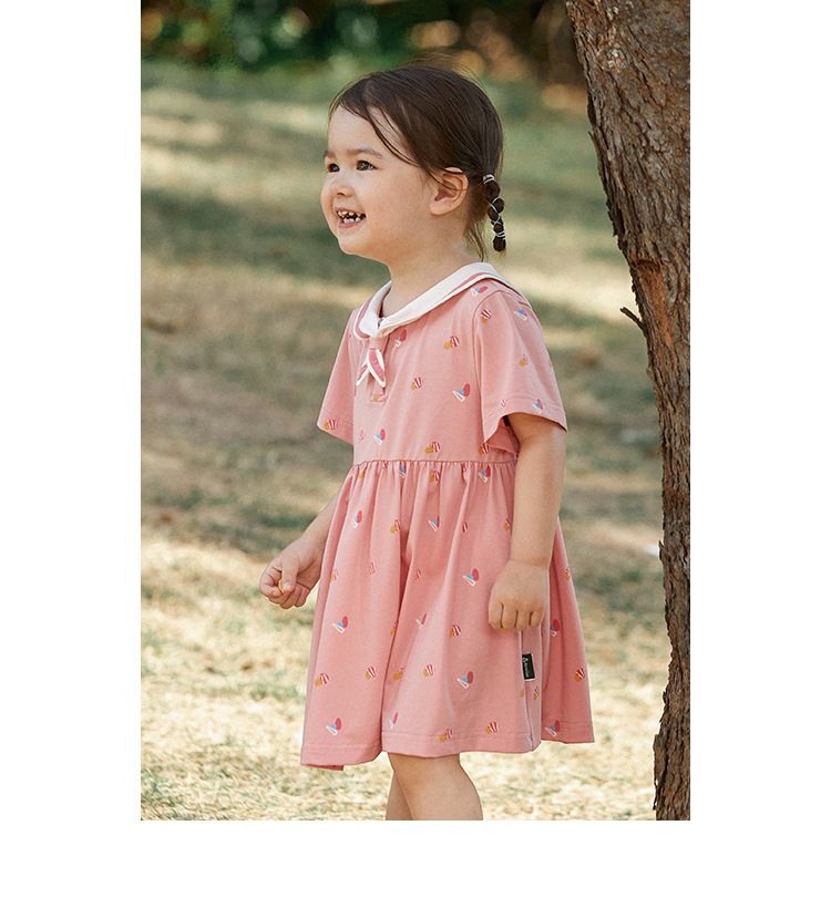 海軍領連身洋裝-滿版小圖-粉色